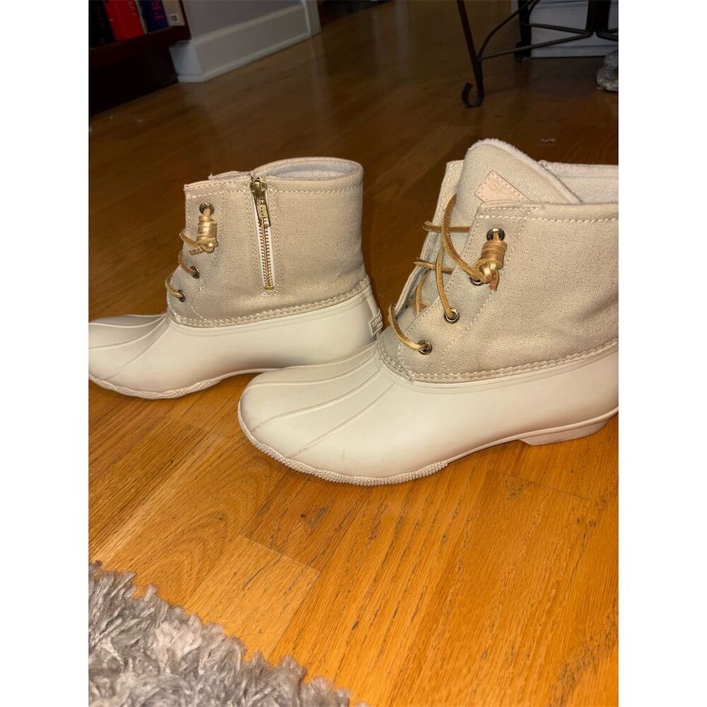 Sperry Women's Ankle Snow Boots Size 10 Ivory Metallic Winter Casual - Picture 3 of 13